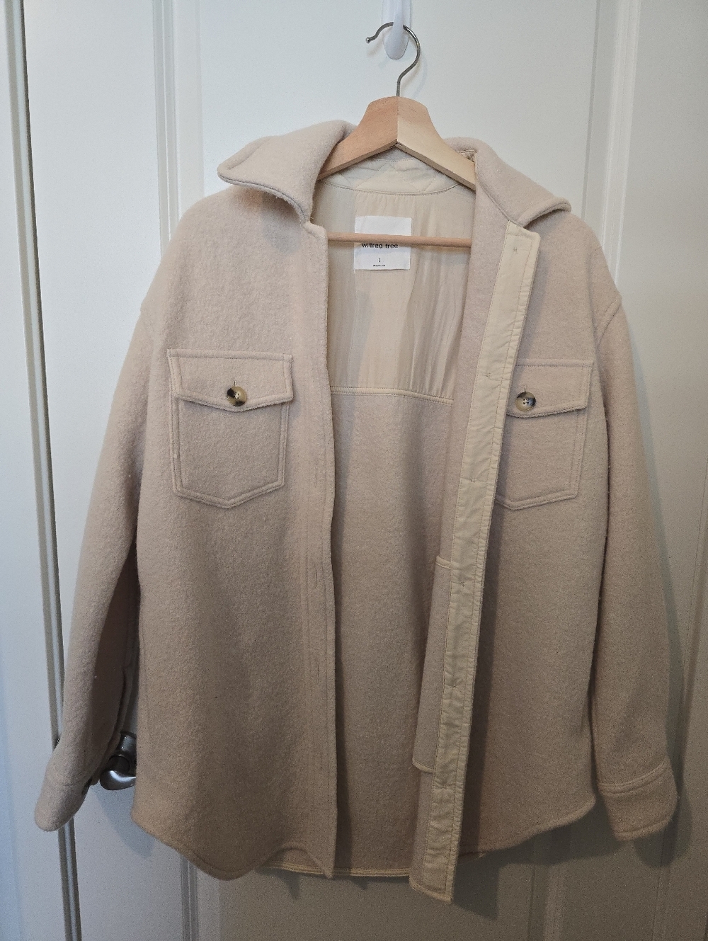ARITZIA Neutral Beige Wool Shacket with Chest Pockets